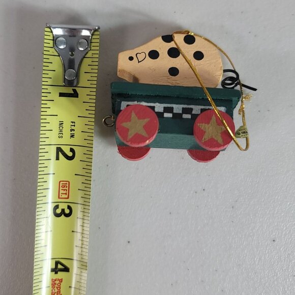 Christmas Pig Ornament 2" Wood Folk Art Farmhouse Rustic Cart Hanging - Picture 7 of 7